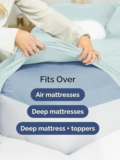 Extra Deep Full Sheet Set - 6 Piece Breathable & Cooling Sheets - Hotel Luxury Bed Sheets Set - Easy & Secure Fit - Soft, Wrinkle Free & Comfy Sheets Set - Ice Blue Sheet Set with Extra Deep Pockets