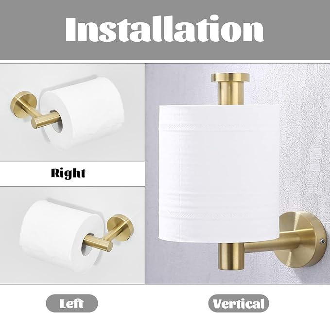 Gold Bathroom Hardware, Toilet Paper Holder Towel Ring and Robe Hook Brushed - Image 3