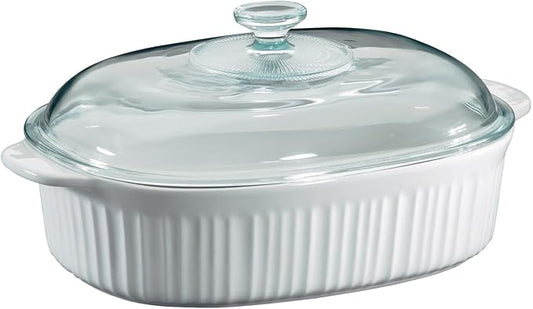 CorningWare French White 4 Quart Oval Casserole W/Glass Cover by CorningWare