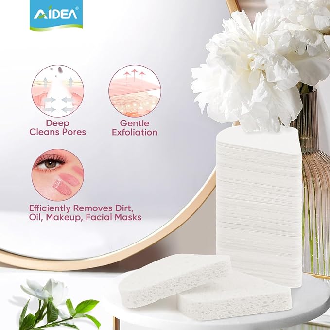 AIDEA 96Count Compressed Facial Sponges White, Reusable Makeup Remover Pads - Image 7
