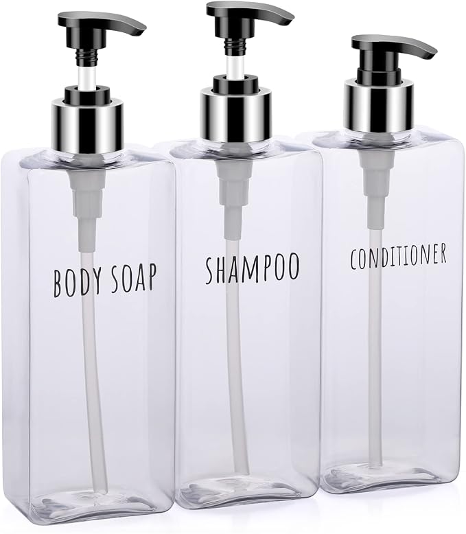 Segbeauty 3pcs Clear Soap Dispenser, 16.9oz Refillable Shampoo Conditioner by Segbeauty