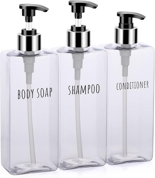 Segbeauty 3pcs Clear Soap Dispenser, 16.9oz Refillable Shampoo Conditioner by Segbeauty