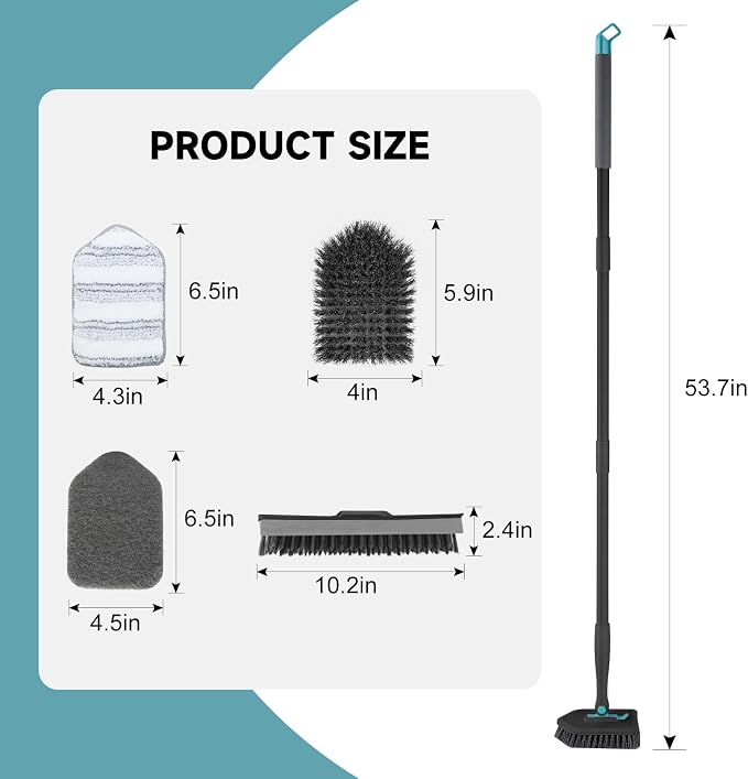 nacena Shower Scrubber with Long Handle, 4 in 1 Tile Tub Scrubber Brush with 3 - Image 2