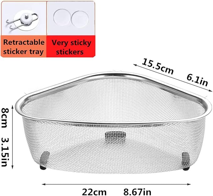 Kitchen Triangle Sink Strainer, Corner Sink Strainer, Stainless Steel Food - Image 4