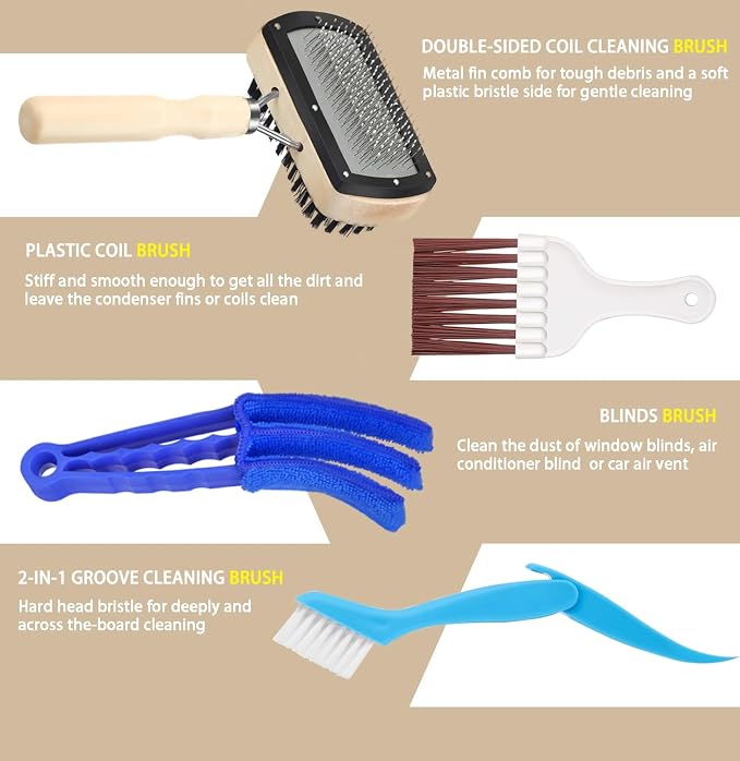 4 Piece AC Cleaning Tool Kit, Includes 1 Dual-Sided Condenser Evaporator Coil - Image 2