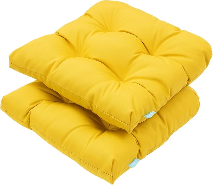 QILLOWAY Outdoor Patio Wicker Seat Cushions Group Loveseat/Two U-Shape/Two Lumbar Pillows for Patio Furniture,Wicker Loveseat,Bench,Porch,Settee of 5 (Yellow)