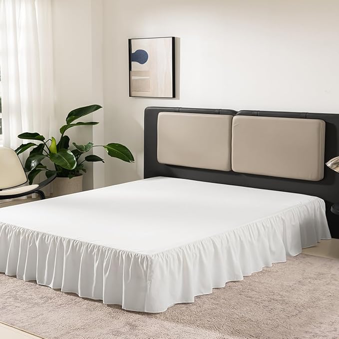 TSUTOMI Bed Skirt King Size Ruffled Bed Skirt with Split Corners, 16 Inch Drop Dust Ruffle Bed Skirts with Platform, Gathered Style, 100% Microfiber, Ivory