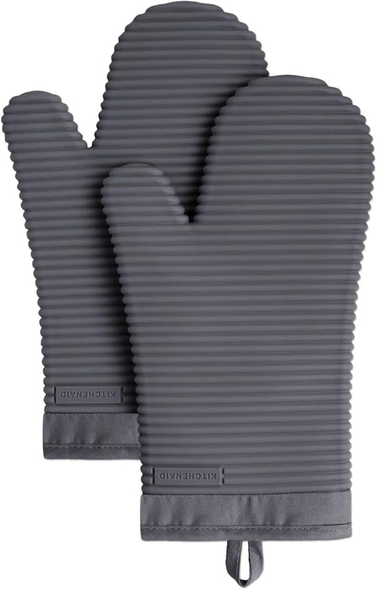 KITCHENAID Ribbed Soft Silicone Oven Mitt 2-Pack Set, Charcoal Grey by KitchenAid