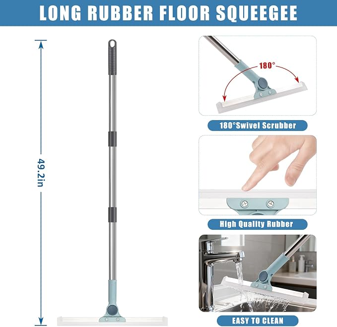 Flat Mop and Bucket Set with Floor Squeegee, Heavy Duty Scrub Brush, 2 Washable - Image 2