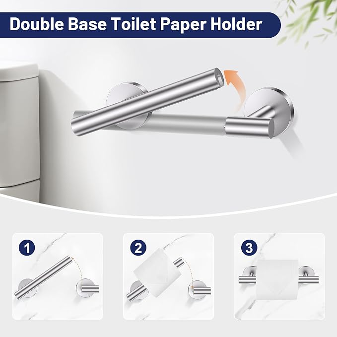 Brushed Nickel Bathroom Hardware Set, 4-Piece Towel Holder Set Include Double - Image 3