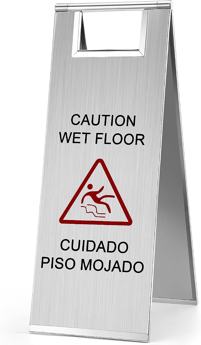 LEIFIDE Stainless Steel Wet Floor Caution Sign Bulk 8.8 Pound Portable Foldable by LEIFIDE