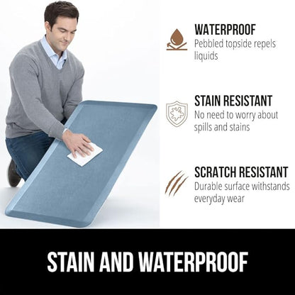 GORILLA GRIP Comfortable Cushioned Kitchen Mats for Floor, 48x20, Waterproof and Stain Resistant Soft Top, 3/4 Inch Thick Ergonomic Standing Desk Anti Fatigue Mat, Foam Supports Ankles, Feet, Sky Blue