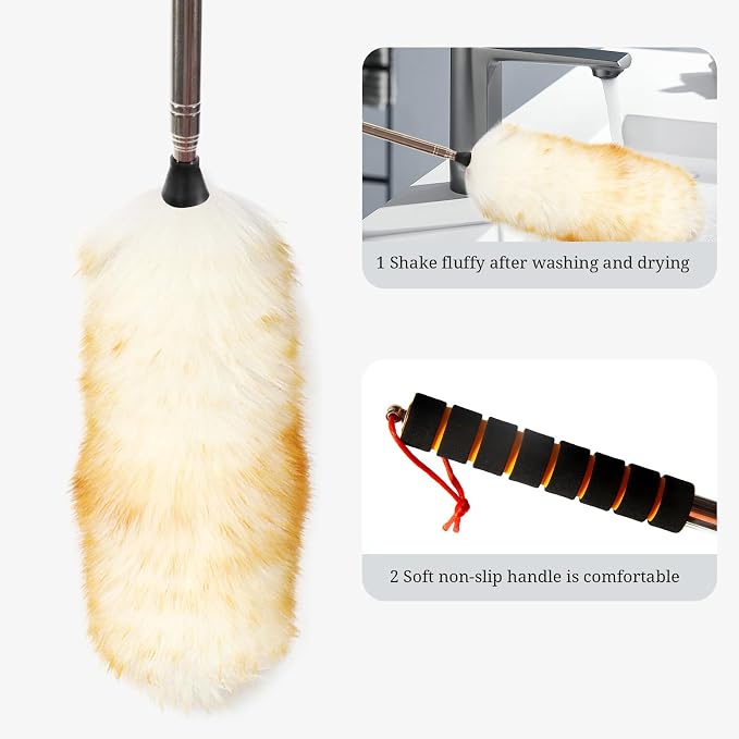 Lambs Wool Extendable Household Cleaning Duster 64" Wall Duster Cleaner - Image 4