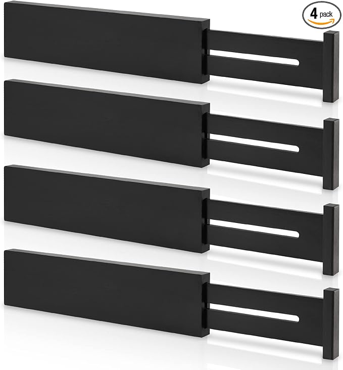 4 Pack Bamboo Drawer Dividers, Adjustable Length from 12 Inch to 17 Inch by BESHOF
