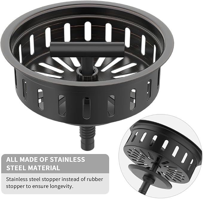 KONE 3-1/2 Inch Bronze Kitchen Sink Drain Assembly Kit - Image 2