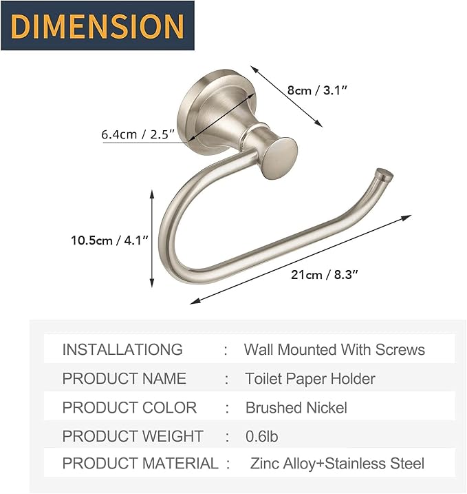 BESy Brushed Nickel Toilet Tissue Paper Holder Brushed Nickel Bathroom - Image 7