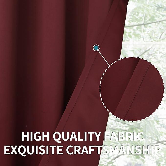 BGment Burgundy Blackout Curtains for Kitchen Cafe Window - Short Window Drapes Thermal Insulated Privacy Blinds for Rv Bathroom, 34 x 45 Inch, 2 Panels