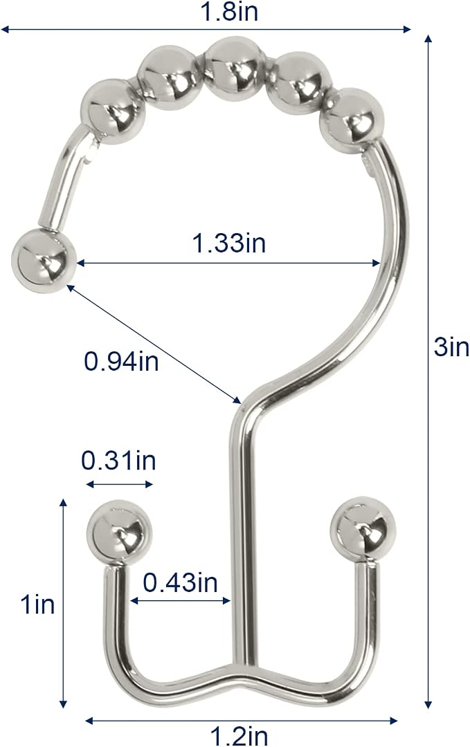 Shower Curtain Hooks, Sturdy Stainless Steel Double Sided Shower Hooks Rings - Image 7