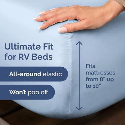 RV Short Queen Sheet Set 60 X 75 - 4 Piece RV Short Queen Bed Sheets - Soft, Breathable and Cooling - Designed for Bunks, Trailers & Campers - Fits 8” to 12" Mattress - Hotel Luxury Bedding - Sky Blue