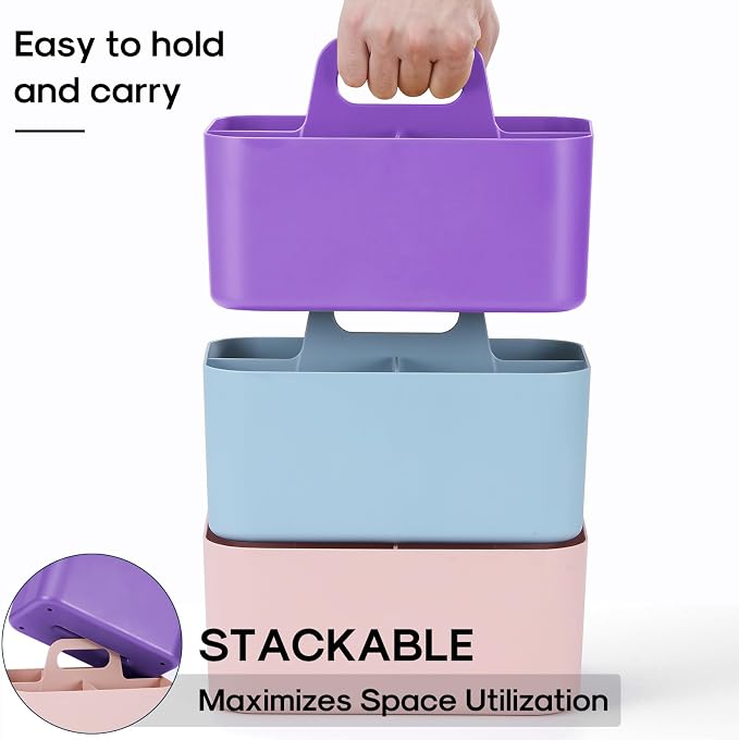 Multiuse Caddy Organizer with Handle, Stackable Plastic Tote Bin - Image 7