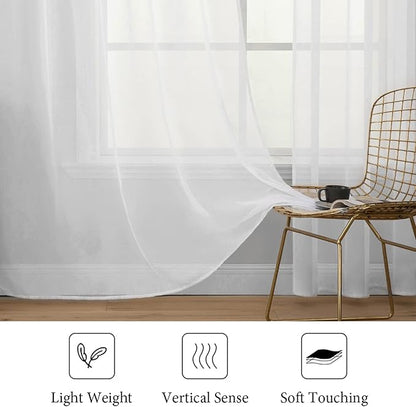 MIULEE 2 Panels Solid Color White Sheer Window Curtains Elegant Window Voile Panels/Drapes/Treatment for Bedroom Living Room (54 X 104 Inches White)