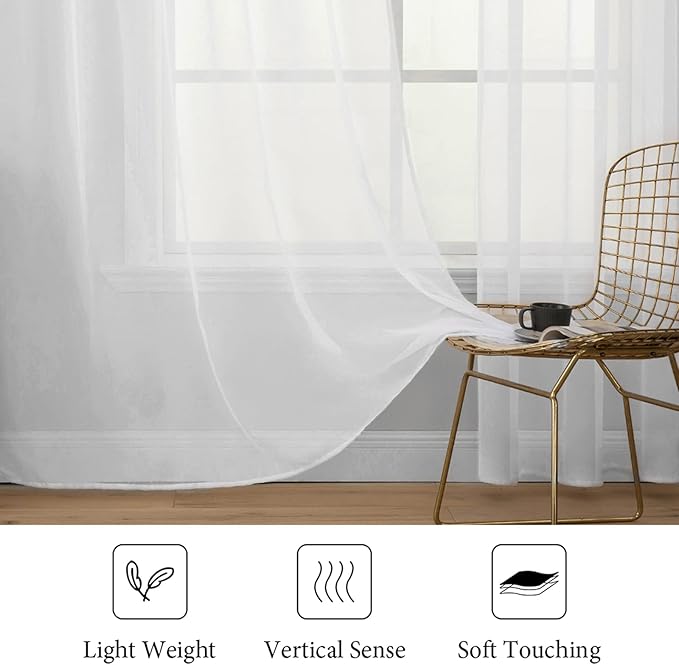 MIULEE 2 Panels Solid Color White Sheer Window Curtains Elegant Window Voile Panels/Drapes/Treatment for Bedroom Living Room (54 X 54 Inches White)
