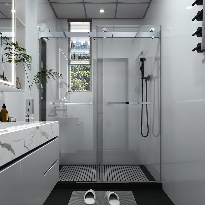 Shower Door 56–60 in W x 76 in H, 3/8" Tempered Glass Double Sliding Shower Door by Relaxcabine