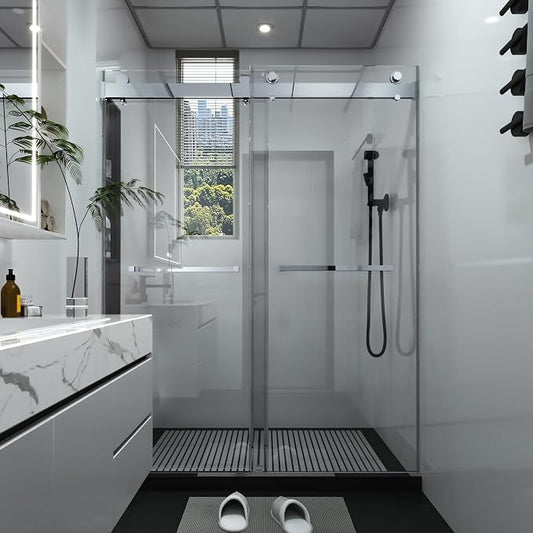 Shower Door 56–60 in W x 76 in H, 3/8" Tempered Glass Double Sliding Shower Door by Relaxcabine