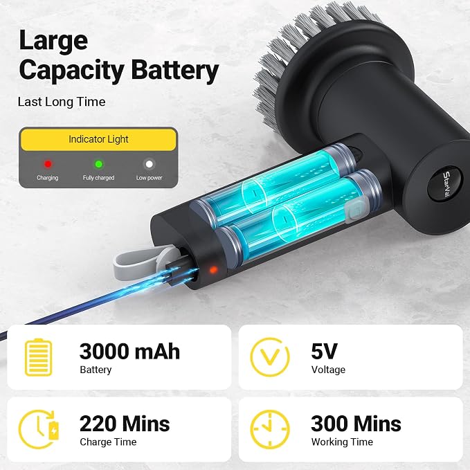 Electric Spin Scrubber, 3000 mAh Cordless Power Scrubber - Image 6