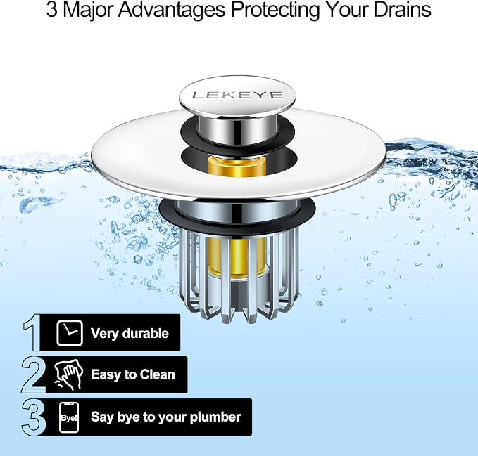 LEKEYE Bathroom Sink Stopper | Shower Drain Hair Catcher | Pop-up Sink Drain - Image 2