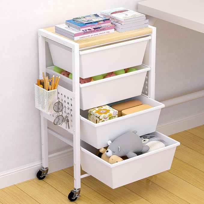 Rolling Cart with Drawers, Rolling Storage Cart with 4 Large Plastic Drawers & by Unknown