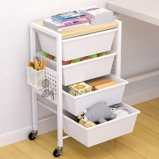 Rolling Cart with Drawers, Rolling Storage Cart with 4 Large Plastic Drawers & by Unknown