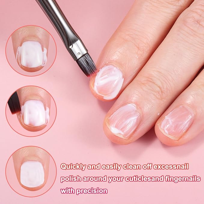 3Pcs Nail Art Clean-Up Brushes Set, Cleaning Mistake Polish On Cuticles Angled - Image 2