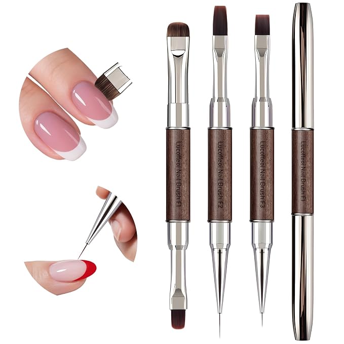 Nail Art Clean Up Brushes, Dual-End French Tip Brush 3PCS Set by Lucoffeoi