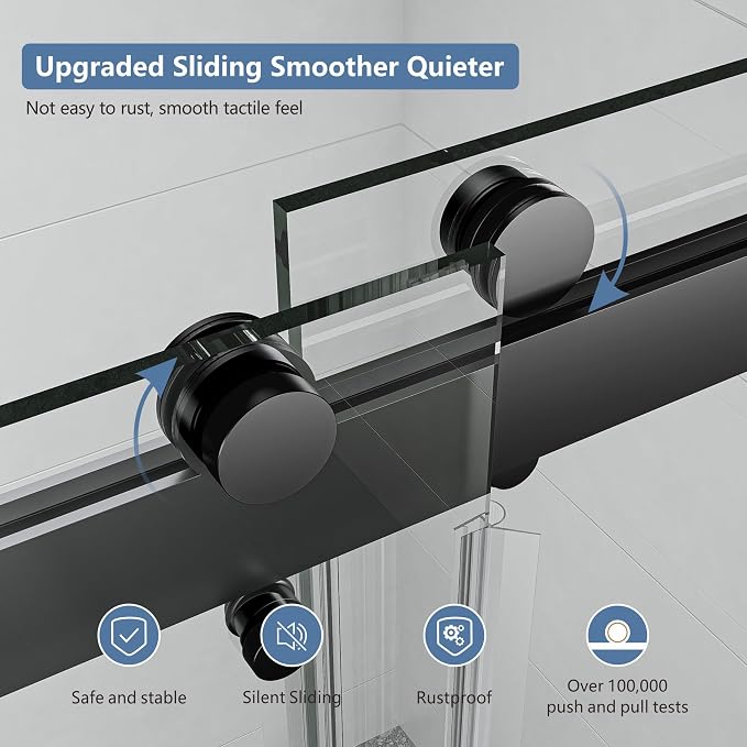 44-48" W x 76" H Frameless Shower Door, Double Sliding Glass Shower Door - Image 6