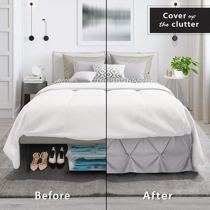 Nestl Grey Lavender Bed Skirt Full Size, Pinch Pleat Full Bed Skirt, 14" Inch Drop Full Bedskirt, Hotel Quality Grey Lavender Bed Skirts, Premium Microfiber Grey Lavender Full Bed Skirt