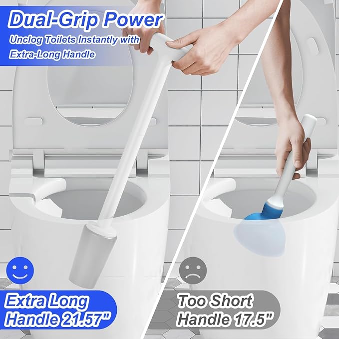 3 in 1 Toilet Brush and Plunger Set，Extended Handle Plunger, Heavy Duty Toilet - Image 4