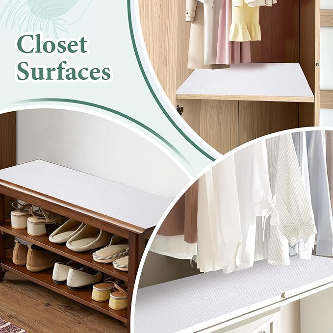 Drawer and Shelf Liner for Kitchen Cabinet: 23 in X 20 Ft Non Slip Waterproof Shelf Paper Non Adhesive Refrigerator Liners White Easy Liners for Bathroom Cupboard with Knife Tape Measure