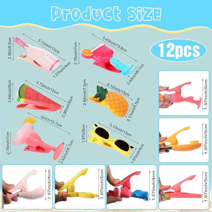 Honoson 12 Pcs Beach Towel Clips Beach Chairs Clips Plastic Swimming Pool Towel - Image 2