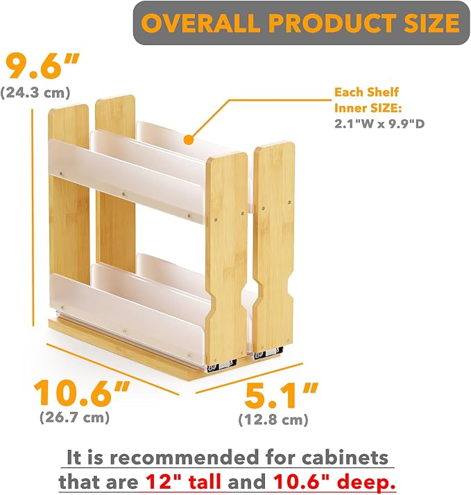 SpaceAid Bamboo Pull Out Spice Rack Organizer - Image 3