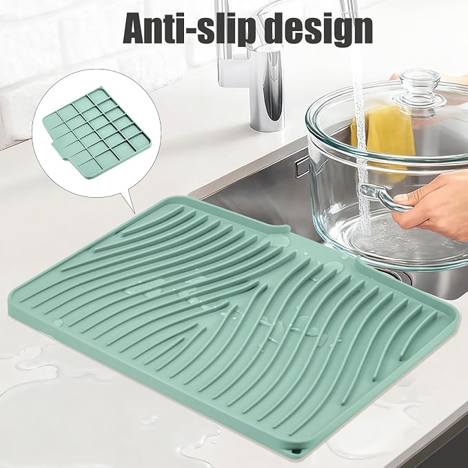 Silicone Dish Drying Mat for Kitchen Counter, Dish Drying Pad, Non-Slip Drain - Image 3