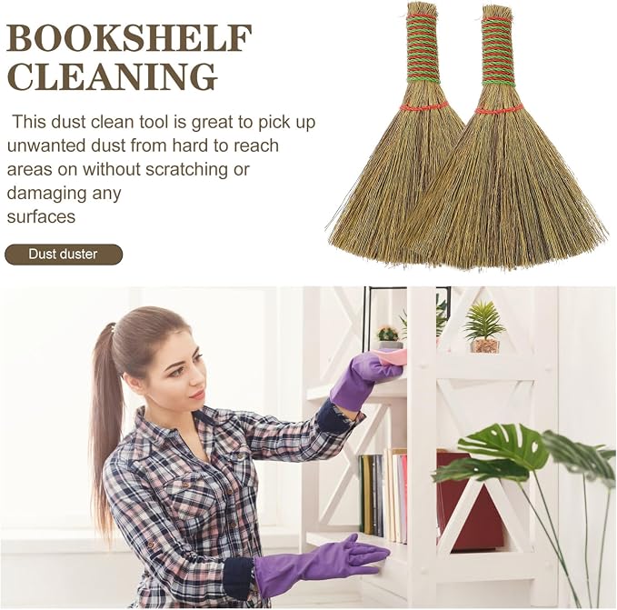 Small Hand Broom 5.5 Inch Straw Bristle Desktop Duster Lightweight Natural Mini - Image 4