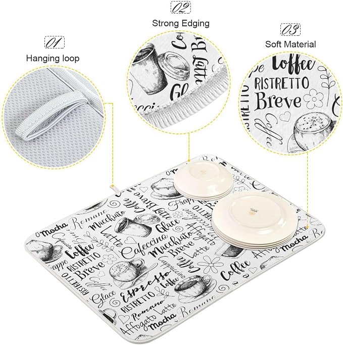 Coffee Cups Print Dish Drying Mat - Image 3