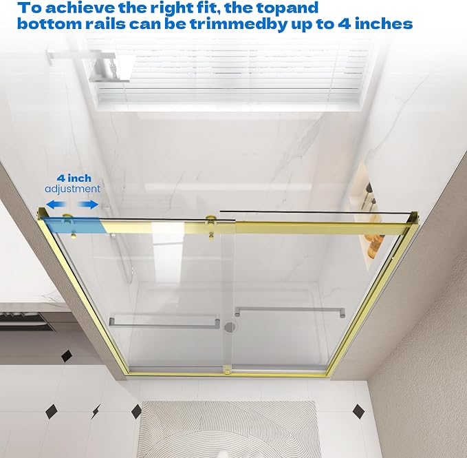 Sliding Shower Door, Bypass Shower Enclosure, Brushed Gold - Image 4