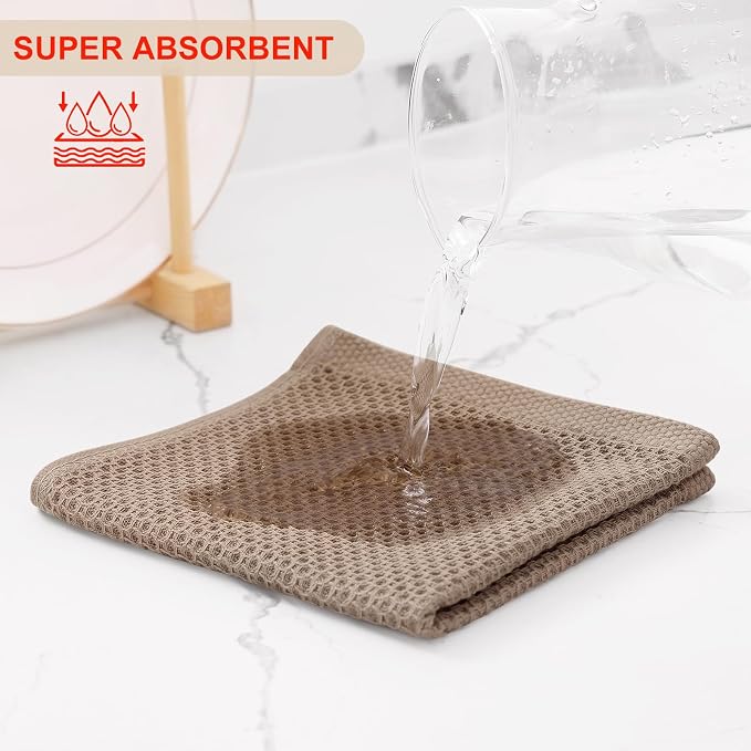 Kitinjoy 100% Cotton Kitchen Dish Cloths, 12 Pack Waffle Weave Ultra Soft - Image 3