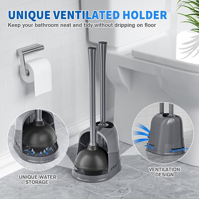 Toilet Plunger and Brush, 2 Pack Bowl Brush and Heavy Duty Toilet Plunger Set - Image 5