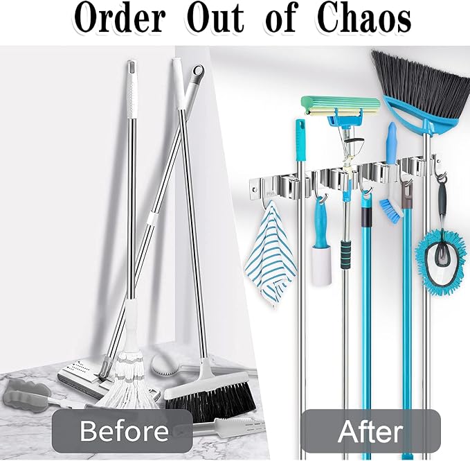 Piyl Broom Mop Holder Wall Mount Broom Hanger Wall Mounted Metal Organization - Image 2