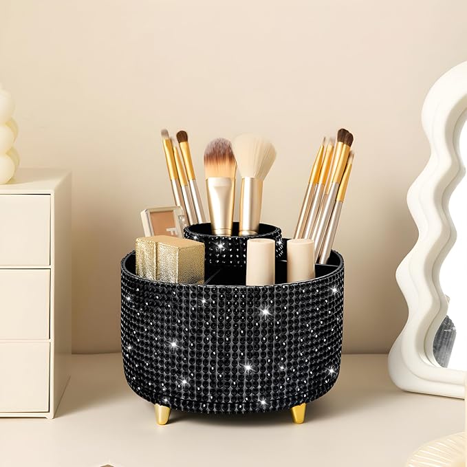 Diesisa Bling Diamond 360° Makeup Brush Holder Organizer, Rotating Makeup Brush by Home
