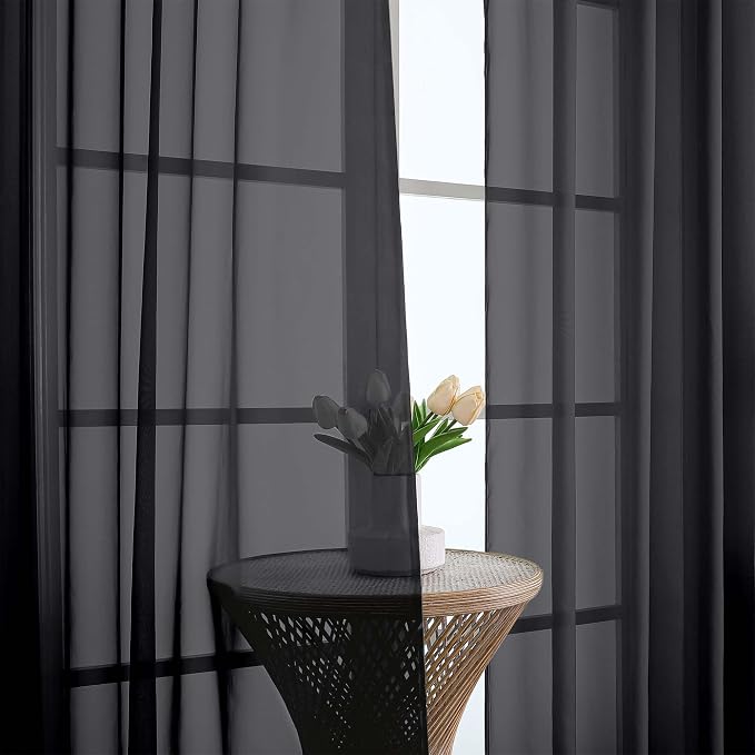 Chyhomenyc Black Sheer Curtains 96 Inches Long 2 Panels, Light Filtering Black - Image 6