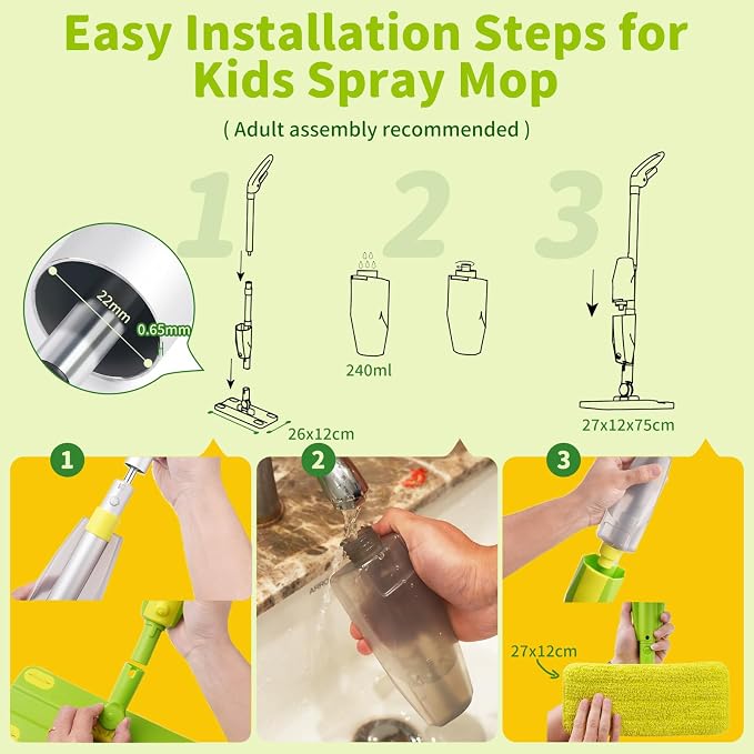 Kids Spray Mop, Fun & Functional Toddler Mop Cleaning Set, Real Working Mini Mop - Image 2